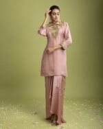 Peach Pink Organza Indo-Western