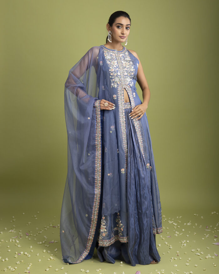 Blue Tissue Silk Indo-western