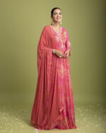 Pink Satin Silk Printed Anarkali