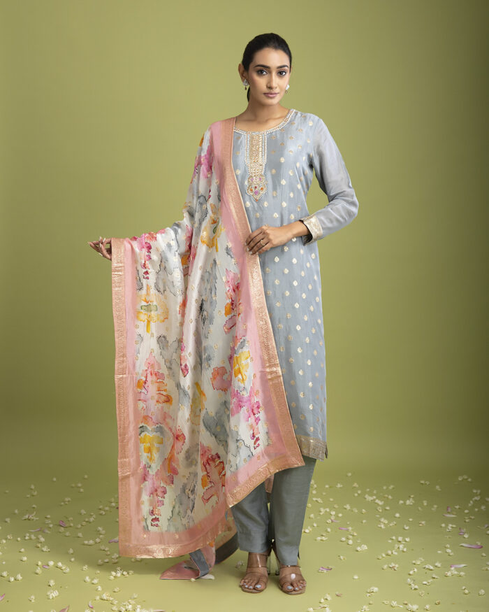 Grey Benrasi silk Kurta set