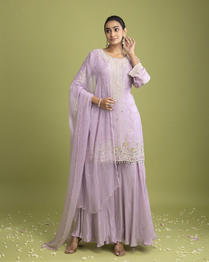 Lilac Tissue Silk Sharara Set