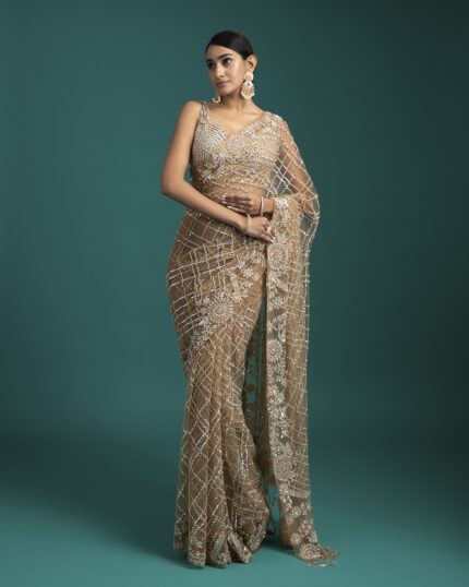 Golden Net Saree