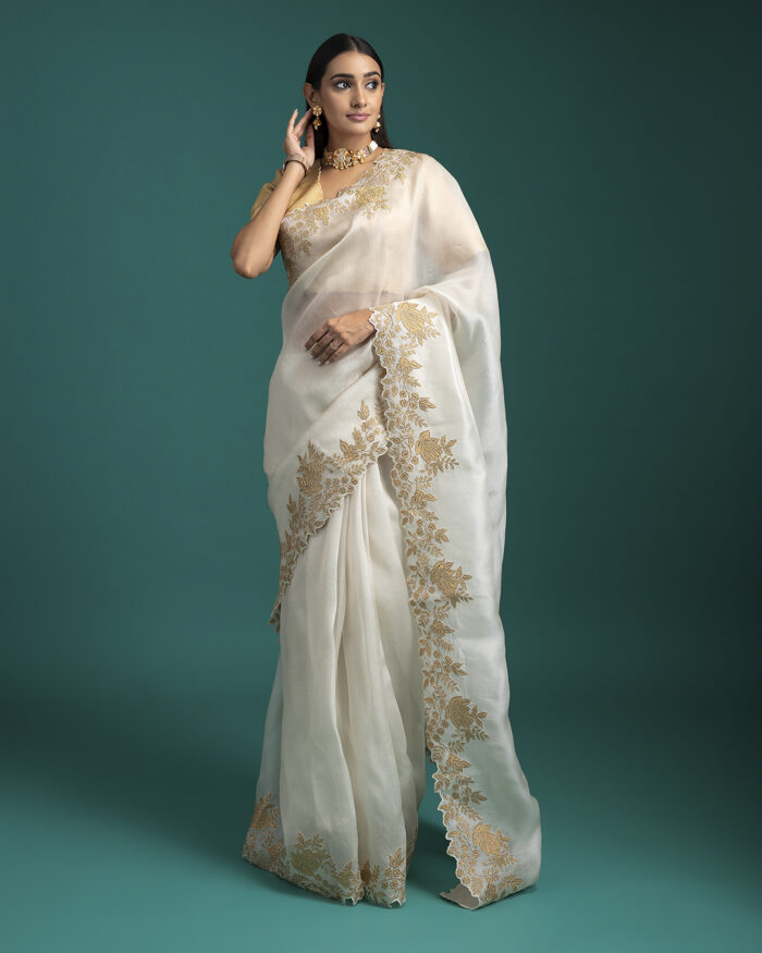 Ivory Organza Saree