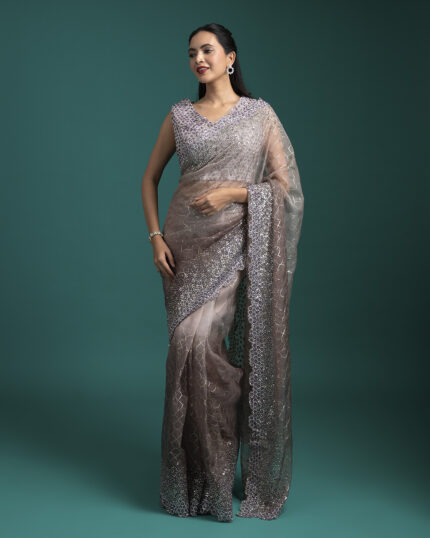 Champagne Gold Organza Saree