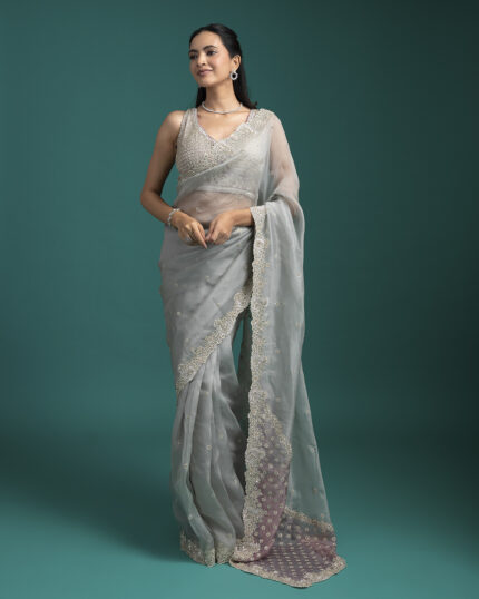 Soft Grey Organza Saree