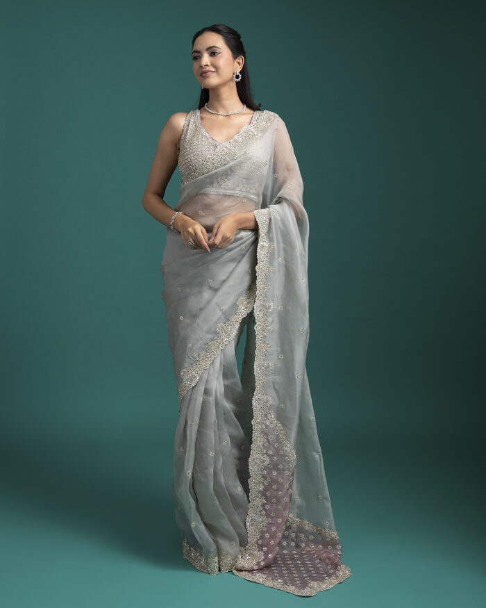 Soft Grey Organza Saree