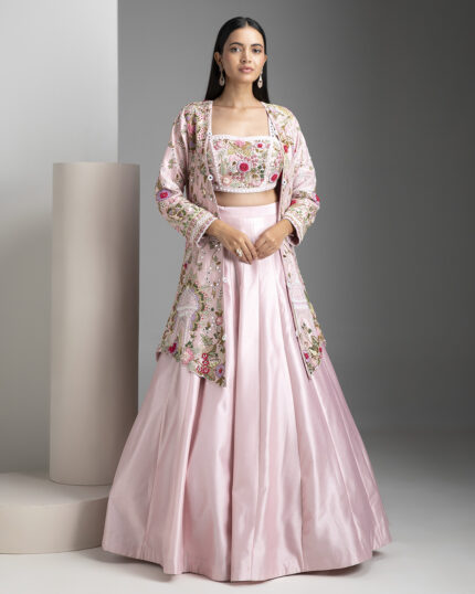 Blossom Pink Raw Silk Lehenga Set