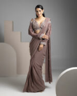 Rosy Brown Pre-Draped Saree Set