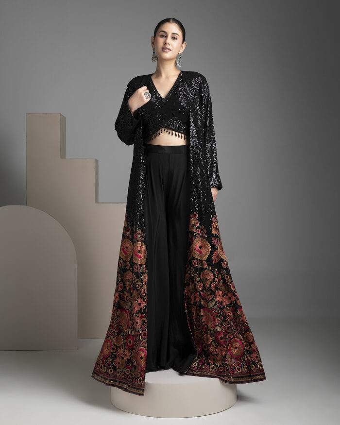 Black Georgette Indowestern Set