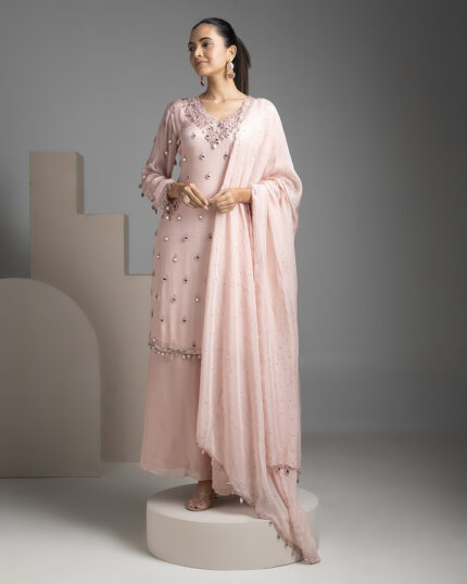 Peach chinon sharara set