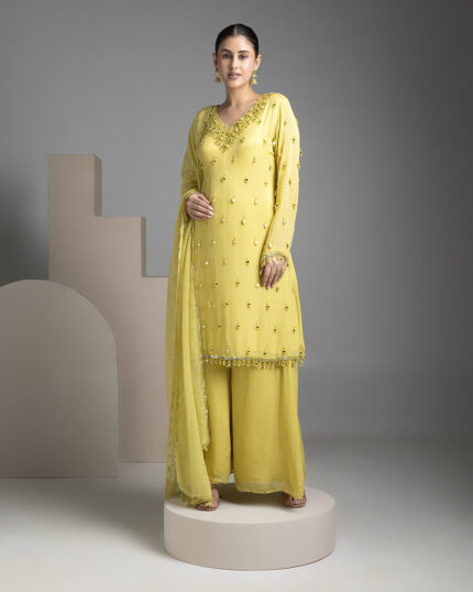 Lemon Yellow chinon sharara set