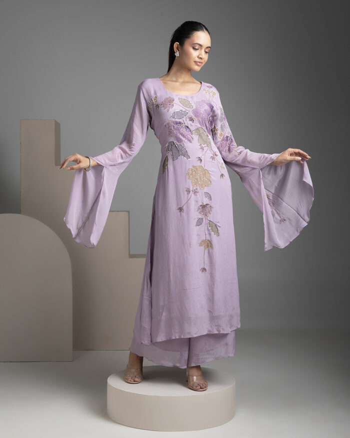 Lilac Chinon Kurta and Palazzo Set