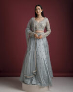 Ash Blue Net Embroidered Lehenga Set