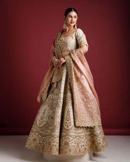 Ivory raw silk lehenga set