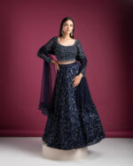 Navy Blue Sequin Lehenga Set