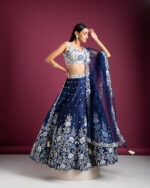 Navy Blue Raw Silk Lehenga Set