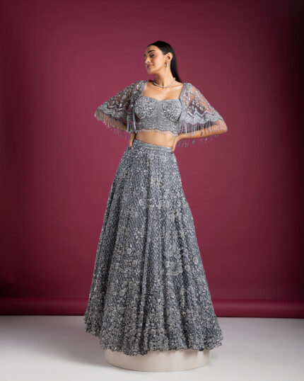 Smoky Grey Lehenga Set with Cape blouse