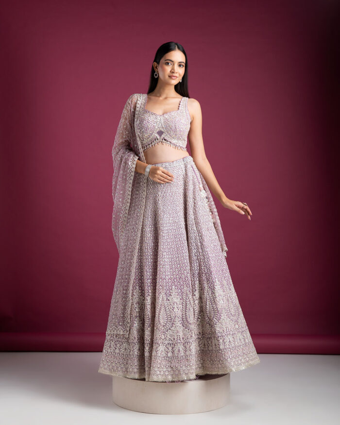 Pastel Lilac Intricately Embroidered Bridal Lehenga