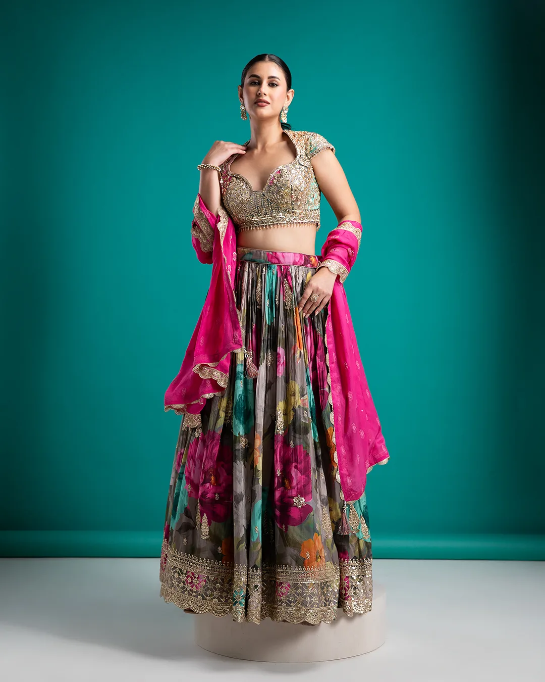 Floral Printed Lehenga with Embellished Blouse