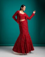 Bold Red Sequined Mermaid Cut Lehenga Set