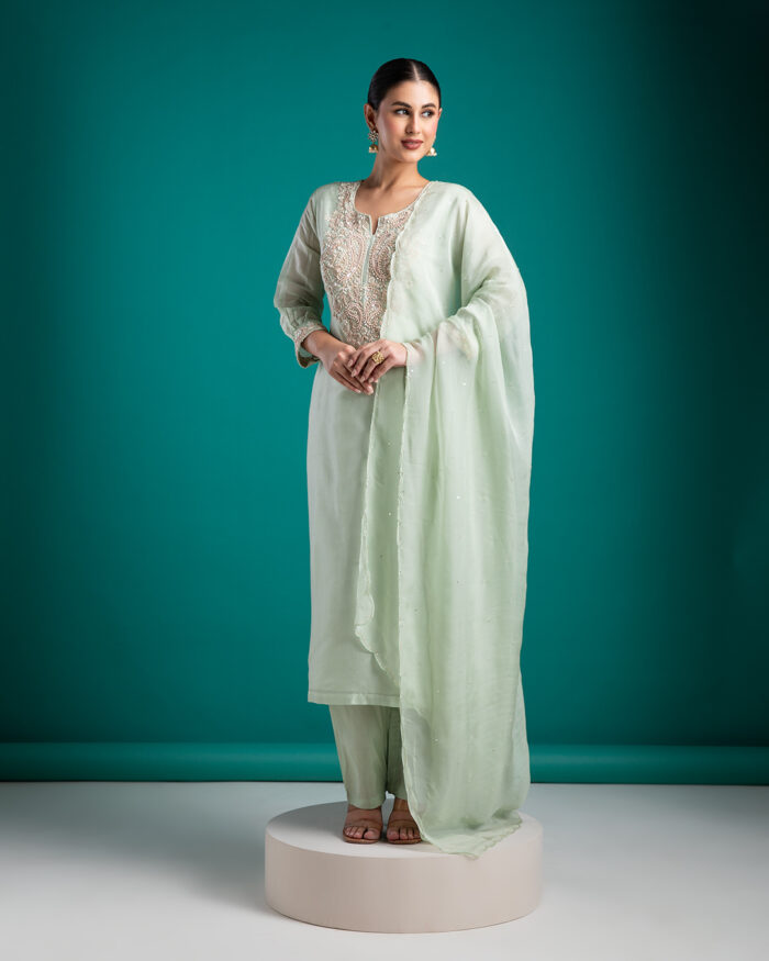 Graceful Mint Green Embroidered Kurta Set