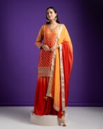 Vibrant Orange and Red Sharara Set