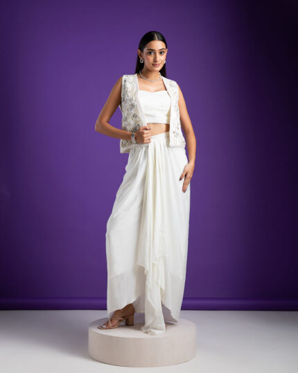 White Draped Indo-Western