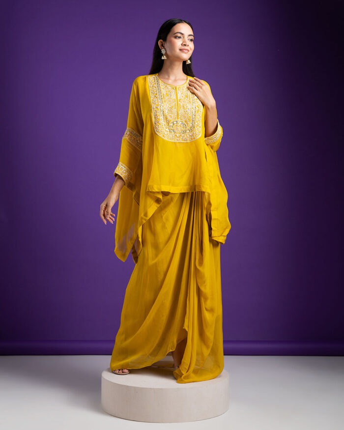 Mustard Yellow Indo-Western set