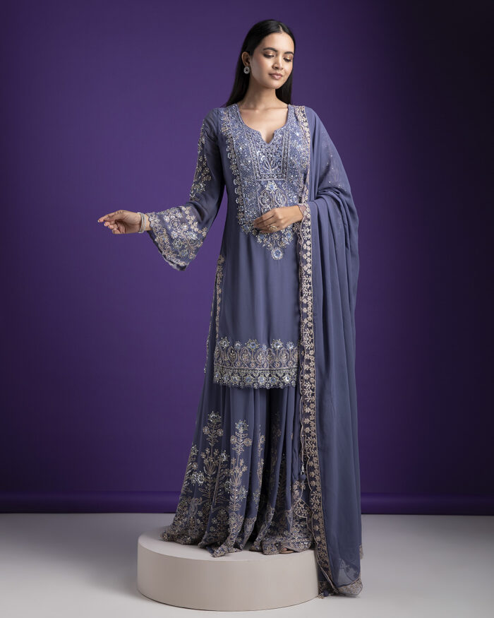 Blue Grey Sharara Set