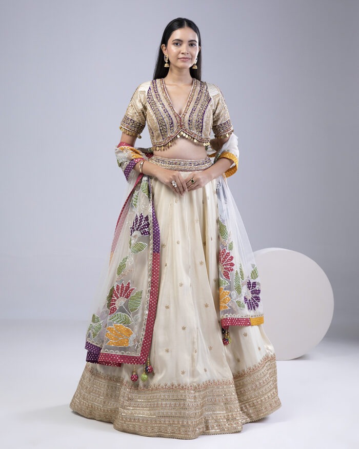 Cream Tissue Silk Lehenga Set