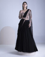 Black Georgette Pleated Lehenga Set