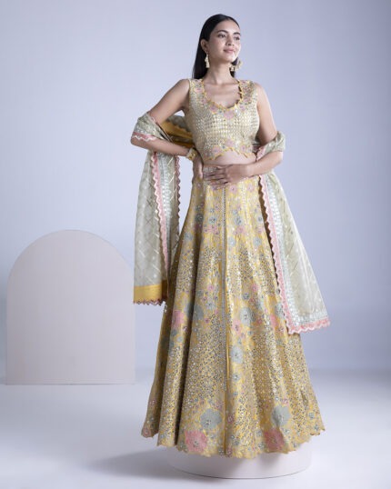 Maize Yellow Silk Lehenga Set