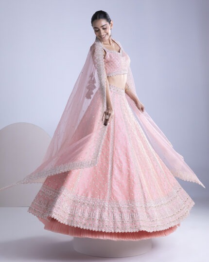 Peach Raw Silk Lehenga Set