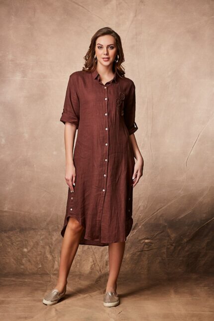 Elegant Brown Button-Down Shirt Dress