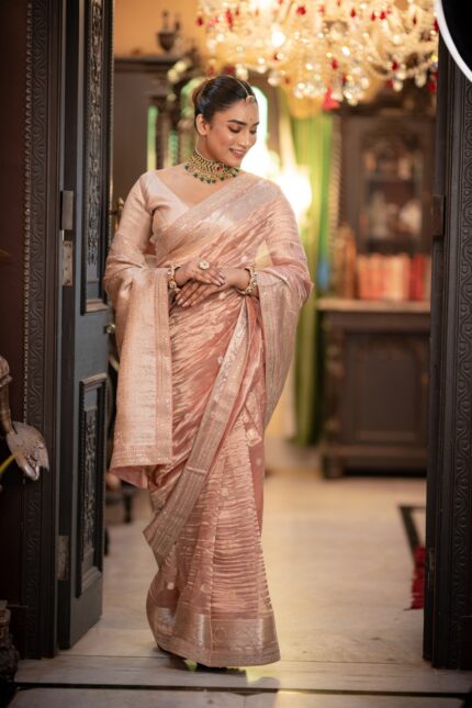 Rose gold Crush Organza Saree