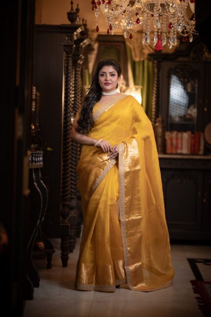 Bright Yellow Organza Saree