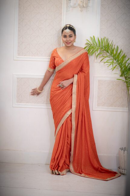 Vibrant Orange Georgette Saree