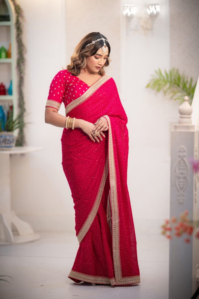 Radiant Red Georgette Saree