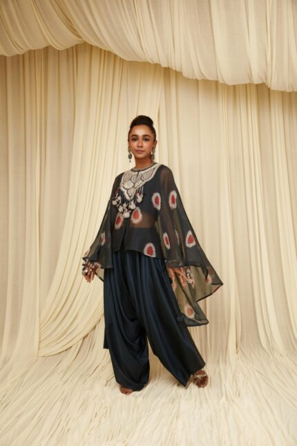 Blue Chanderi Ikkat Print Kaftan Set