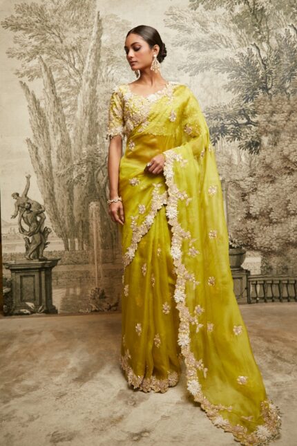 Lime Green Organza Saree