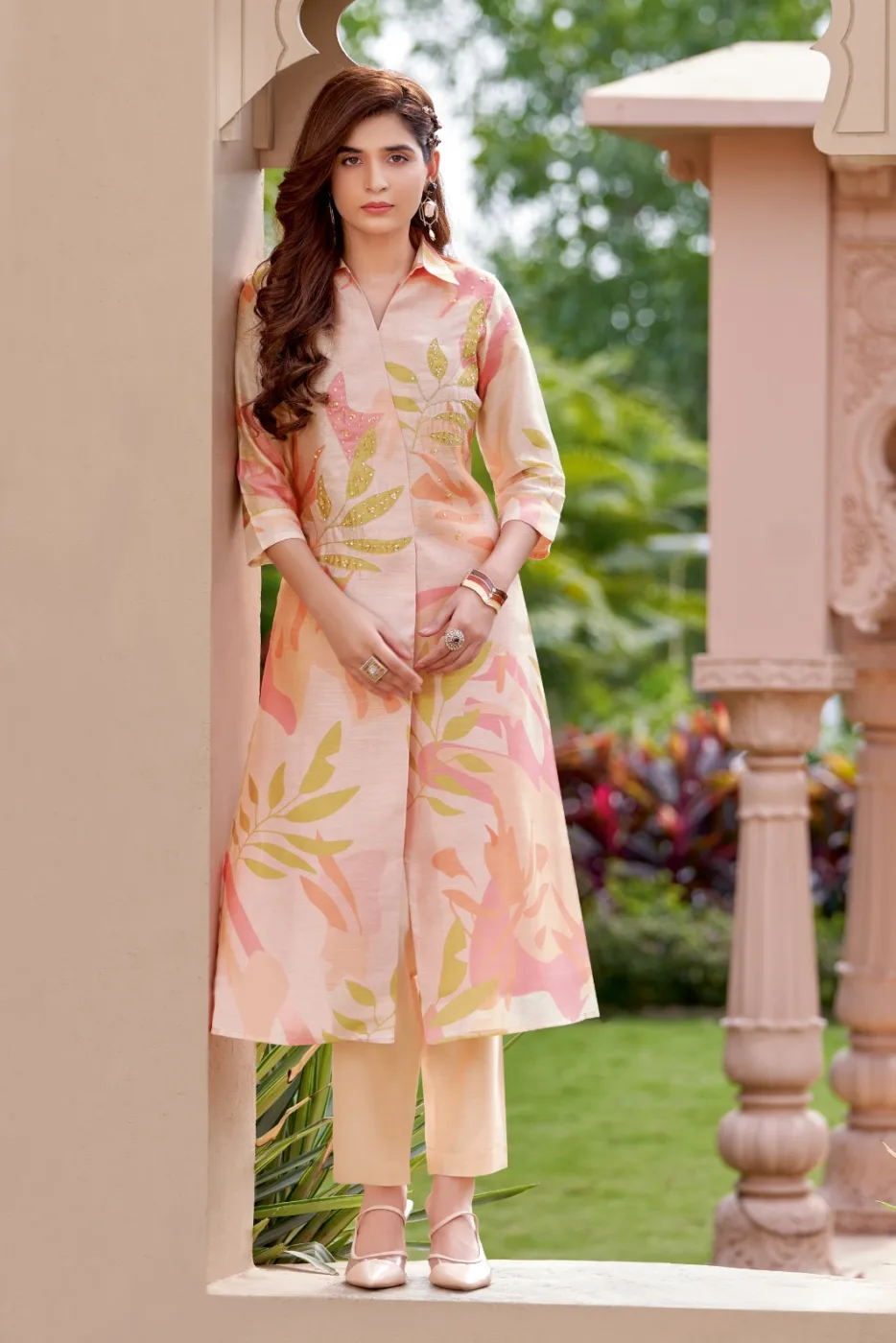 Peach Pastel Digital Printed Kurta Set with Dupatta