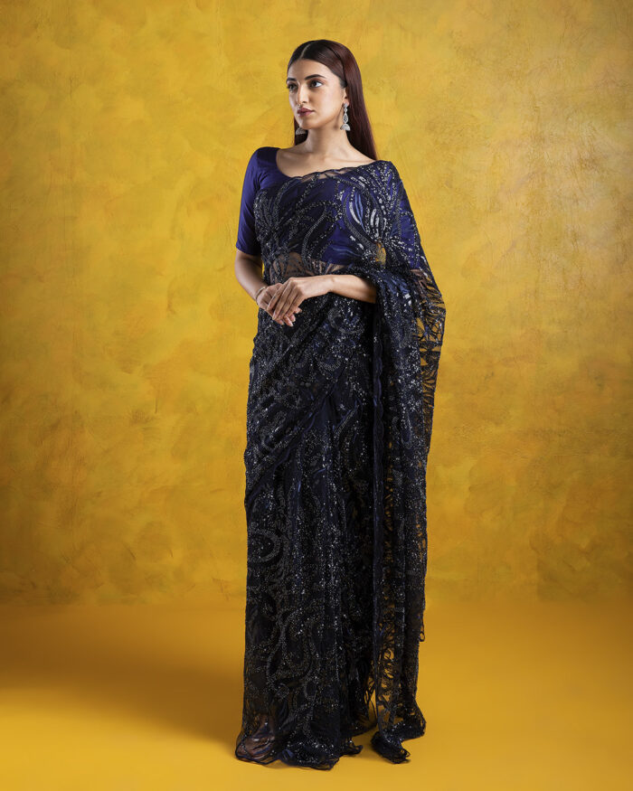 Navy Blue Net Saree