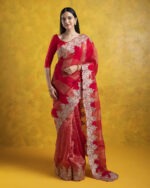 Red Organza Crush Saree