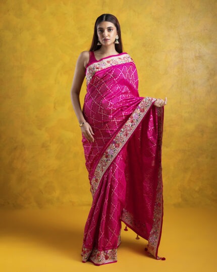 Pink Ikkat Silk Saree