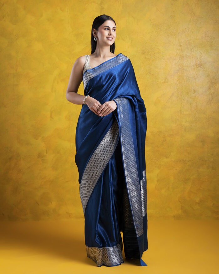 Teal Blue Banarasi Mashru Silk Saree