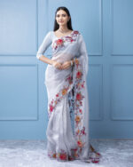 Grey Organza Tissue Saree