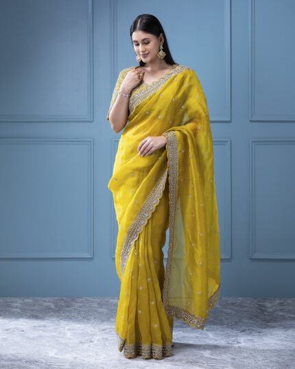 Mustard Yellow Organza Saree