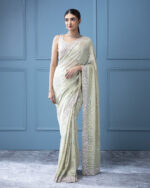 Light Mint Green Georgette Saree with Water Sequins Floral Motif