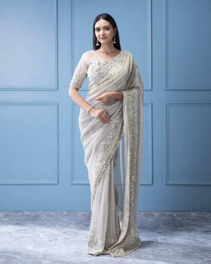 Off-White Georgette Saree