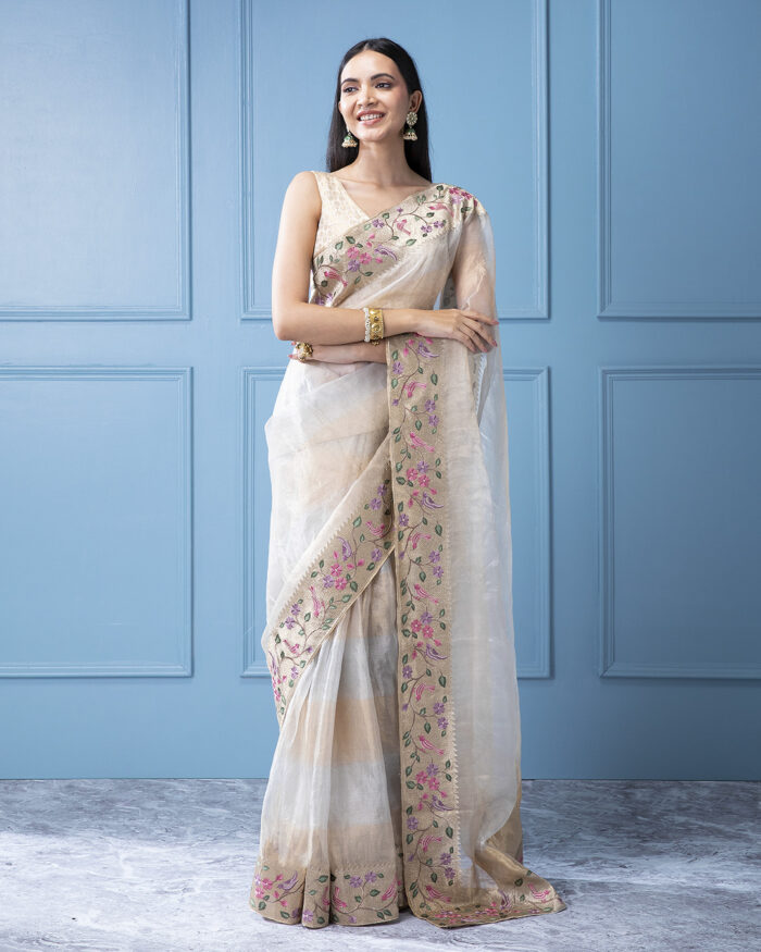 Gold and Silver Organza Tissue Saree